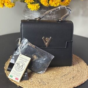 Valentino Orlandi Vegan Leather Shoulder Bag – Black/Gold – NWT – Style V-2104